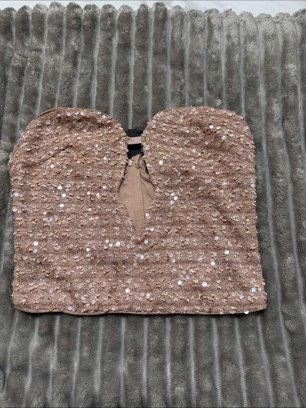 Sequin Strapless Bustier Top in Blush Nude